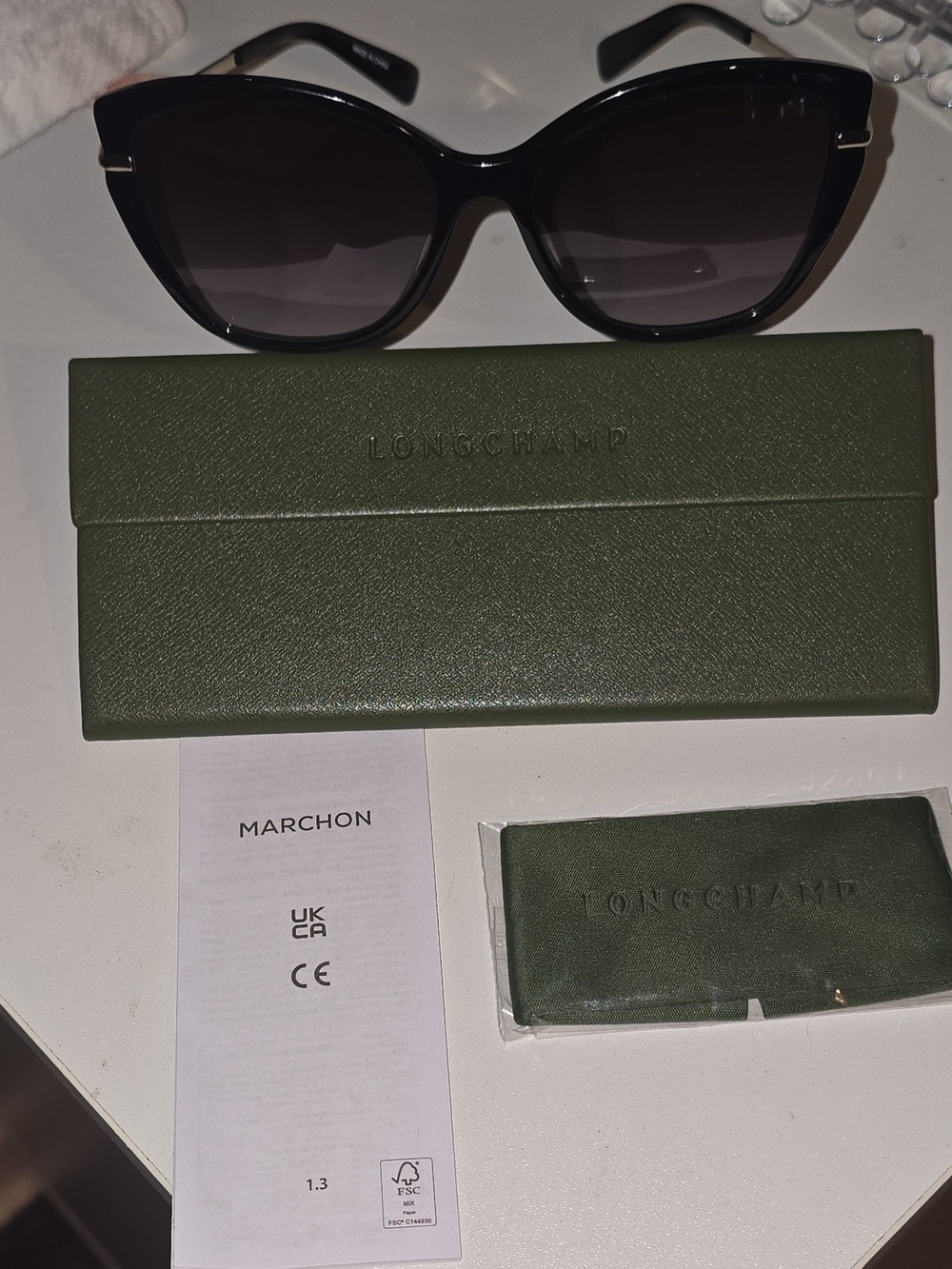Longchamp Black Cat-Eye Sunglasses Silver– Full Set New with Case & Cloth